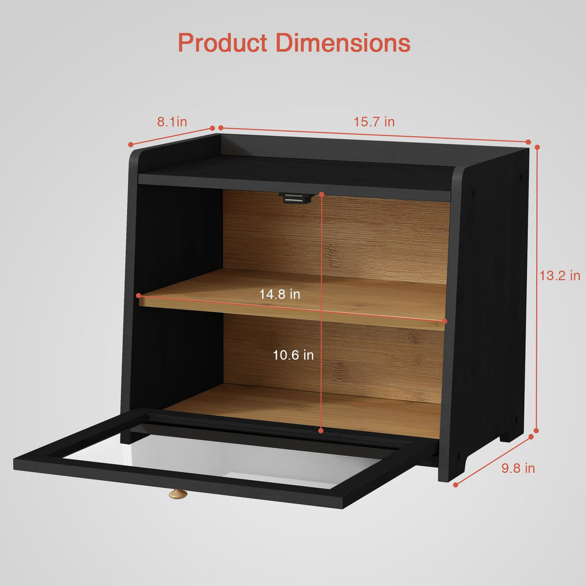2 Tier Bread Box for Kitchen Countertop Black