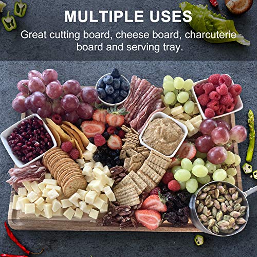 Large Acacia Wood Cutting Board for Kitchen 17x12x1.5 with 3 Compartments