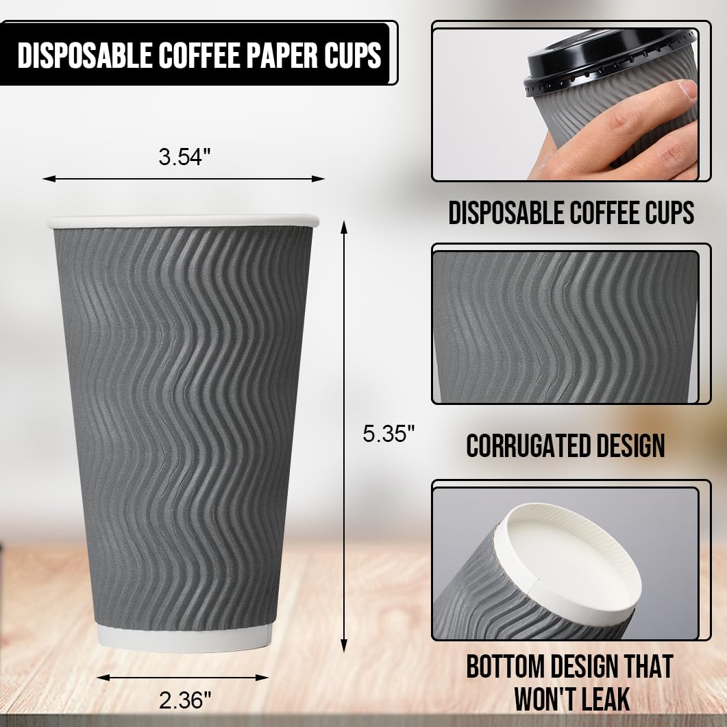 100 Pack 16 oz Paper Coffee Cups with Lids Disposable for Hot Drink (100 Count)