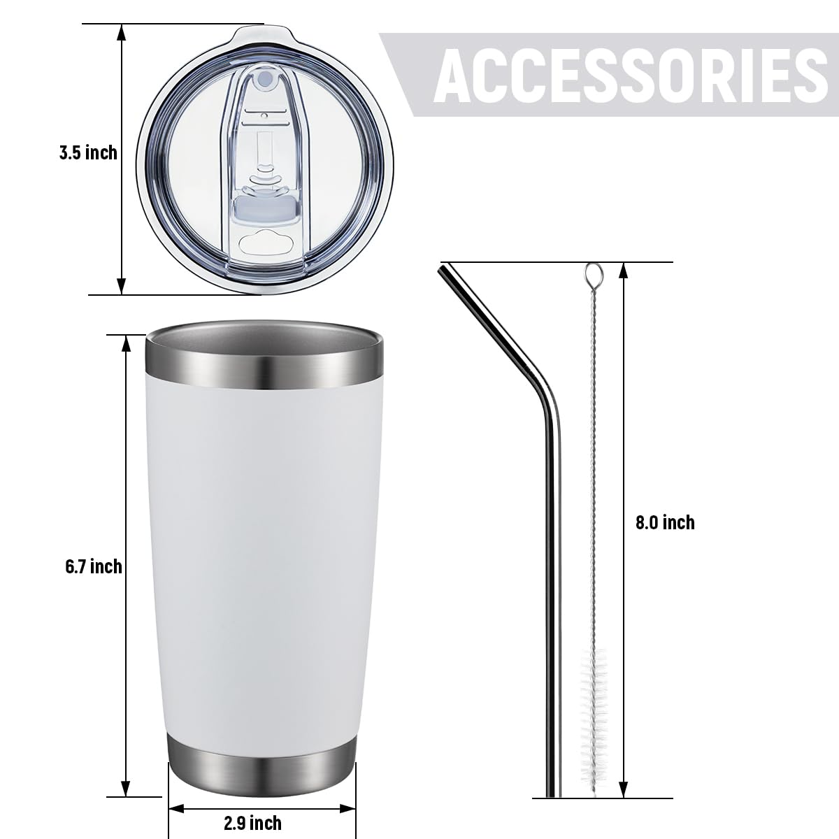 20oz Tumbler with Straw Stainless Steel Insulated Coffee Tumbler Cups Double Wall Vacuum Travel Coffee Mug with Splash Proof Sliding Lid for Hot Cold Drinks (8.33 Count)
