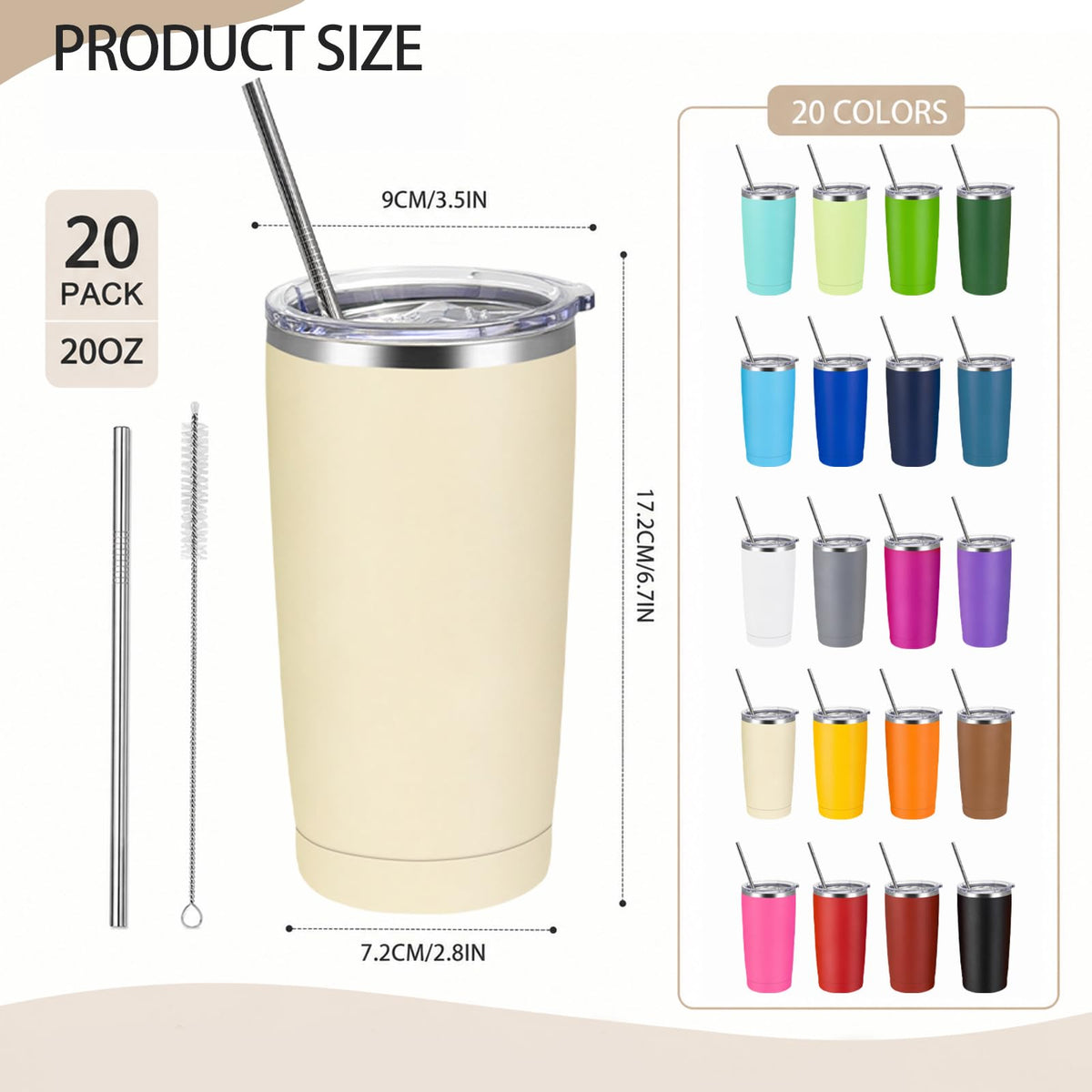 20 Pack Stainless Steel Tumbler Vacuum Insulated Travel Mug Bulk Powder Coated Coffee Mug Gift for Laser Engrave (20 Count)
