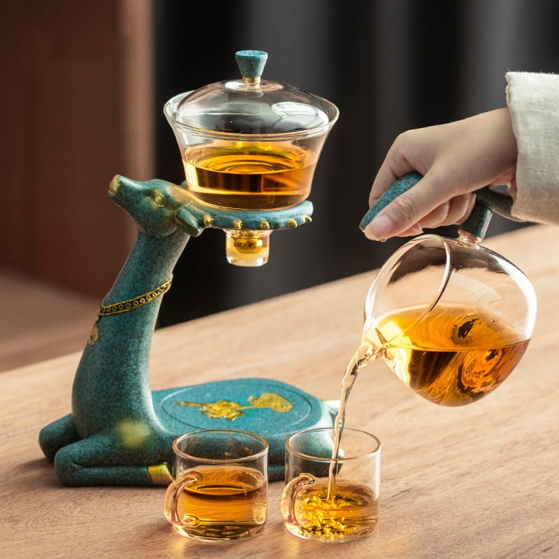 Heat resistant Kungfu Glass Tea Set with Heater Attract Water Diversion Rotating Cover Bowl Lazy Semi