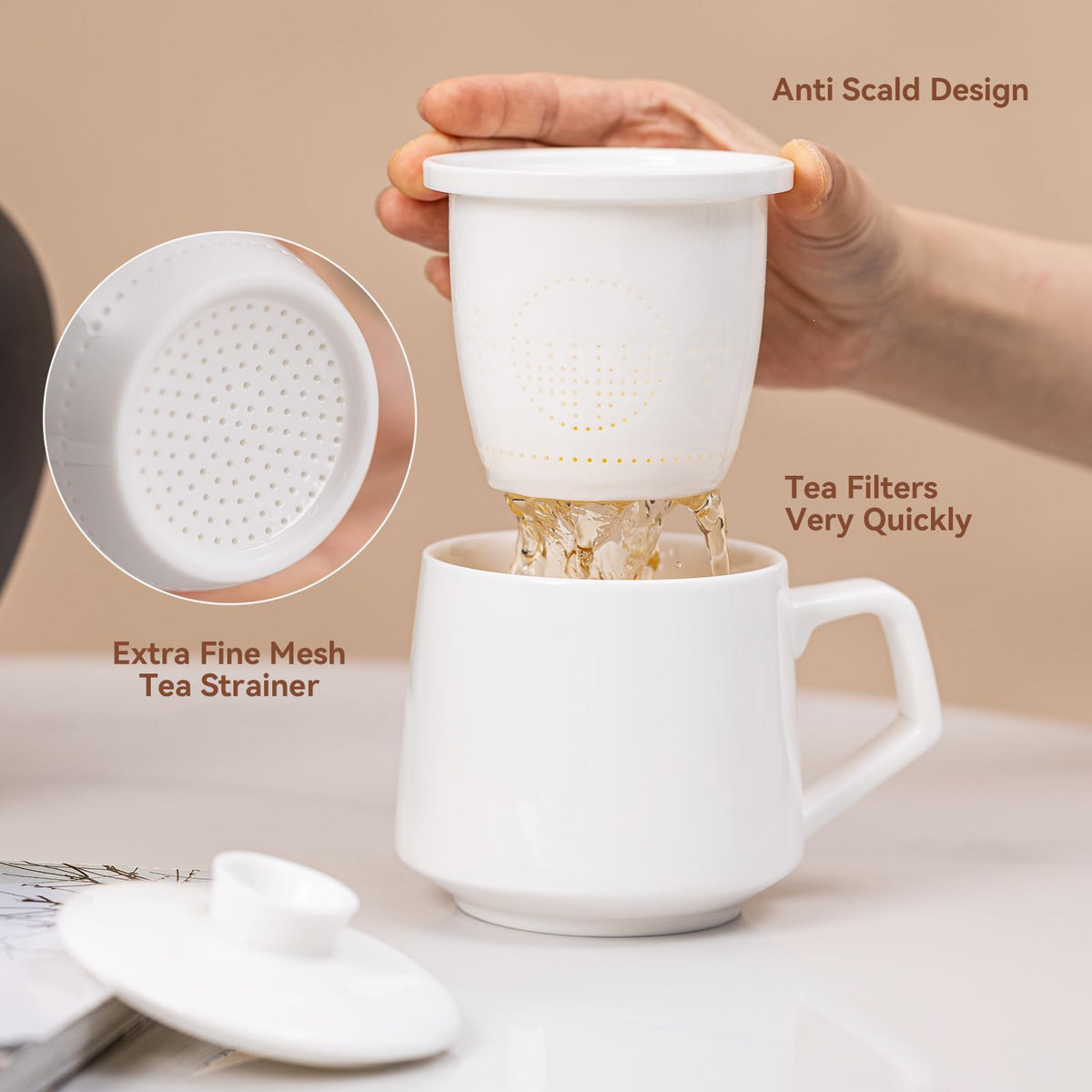 Ceramic Tea Mug with Infuser & Lid
