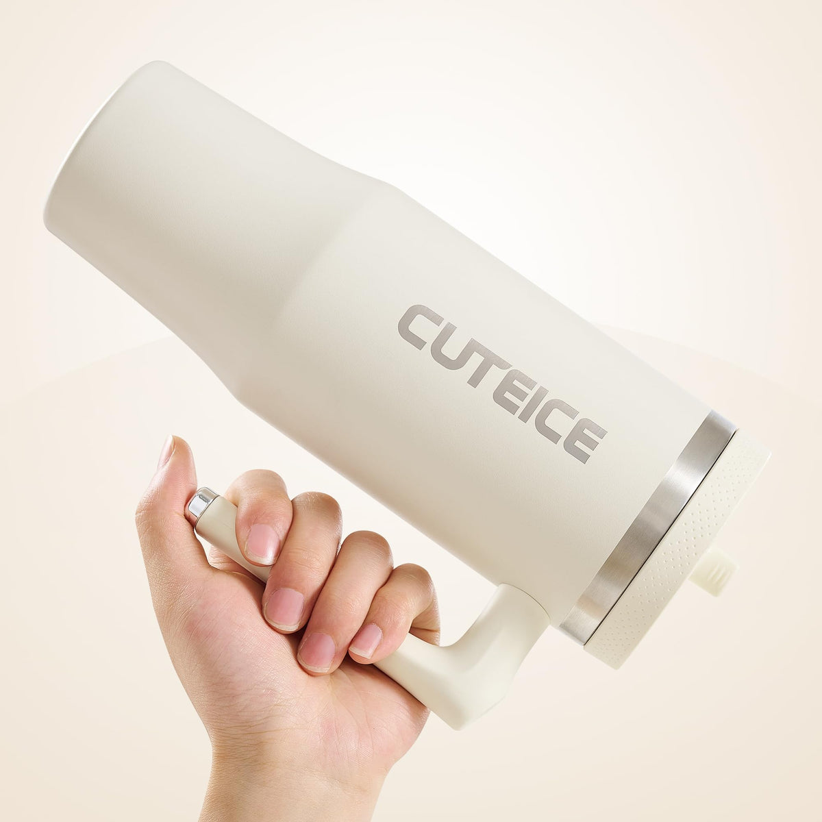Cream 30 oz Insulated Tumbler with Handle Coffee Tumbler Cups with Lid and Straw