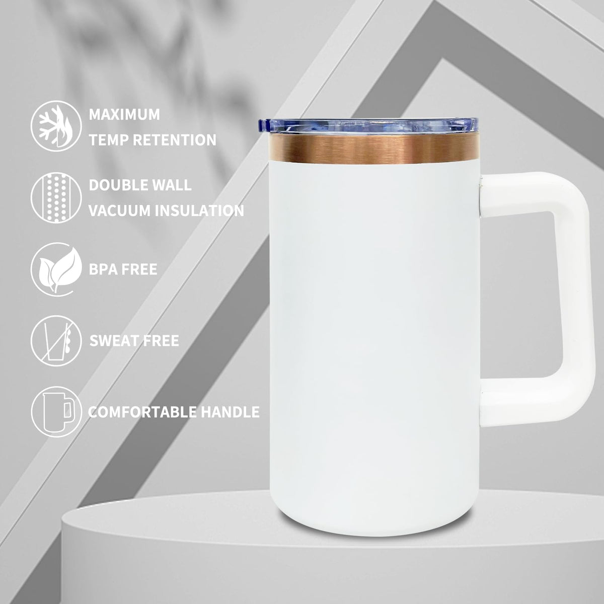 22oz Insulated Coffee Mug Bulk with Handle and Lid White (8 Count)