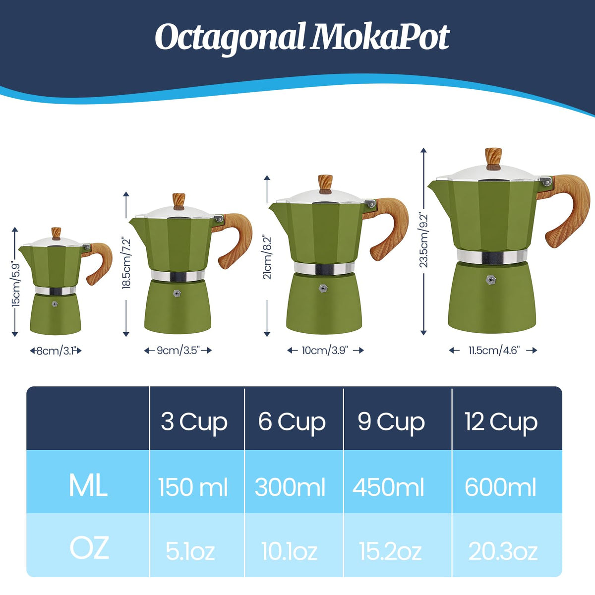 12 Cup Moka Pot Aluminum 600ml Italian Coffee Maker