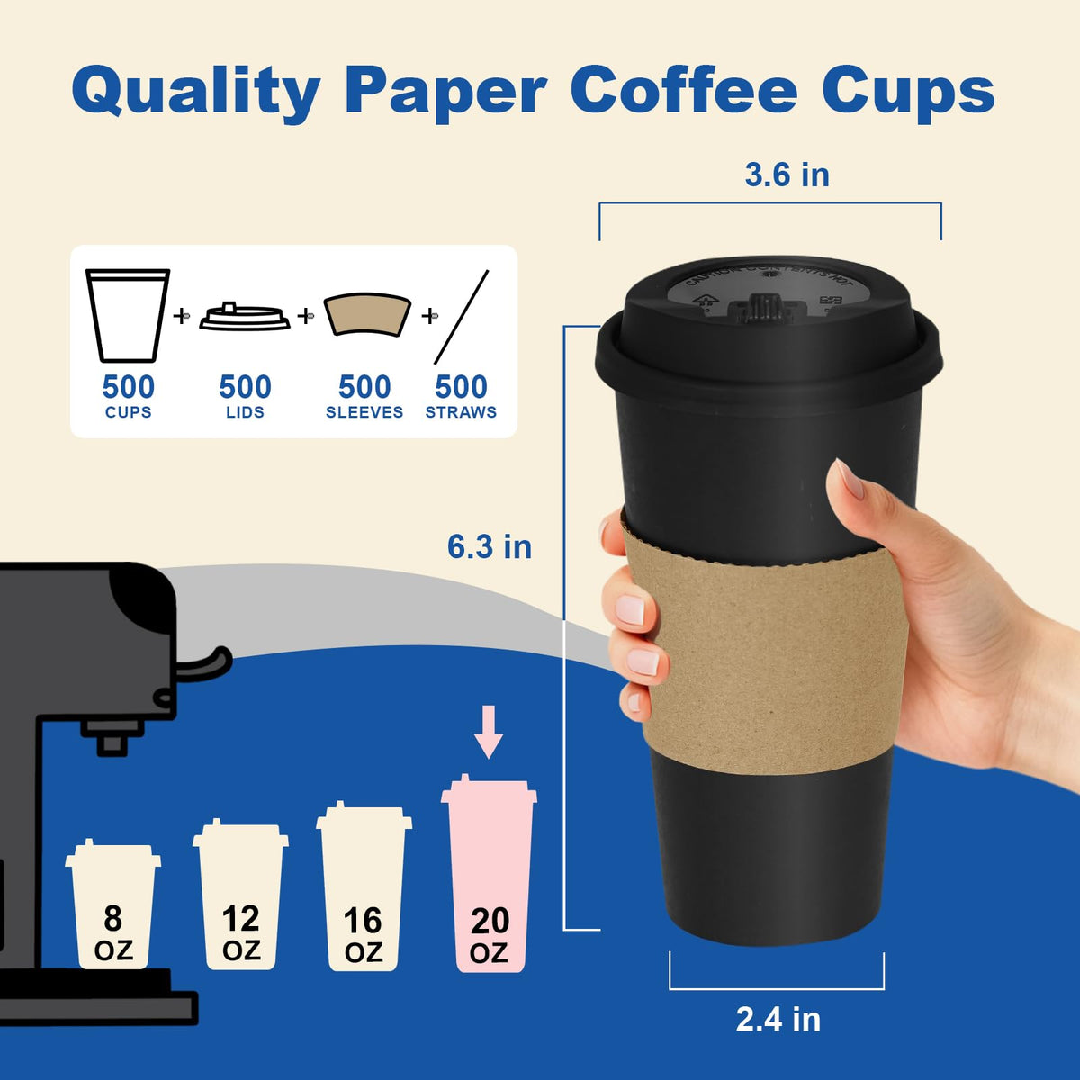 20 oz 500 Pack Coffee Cups with Lids and Sleeves (500 Count)