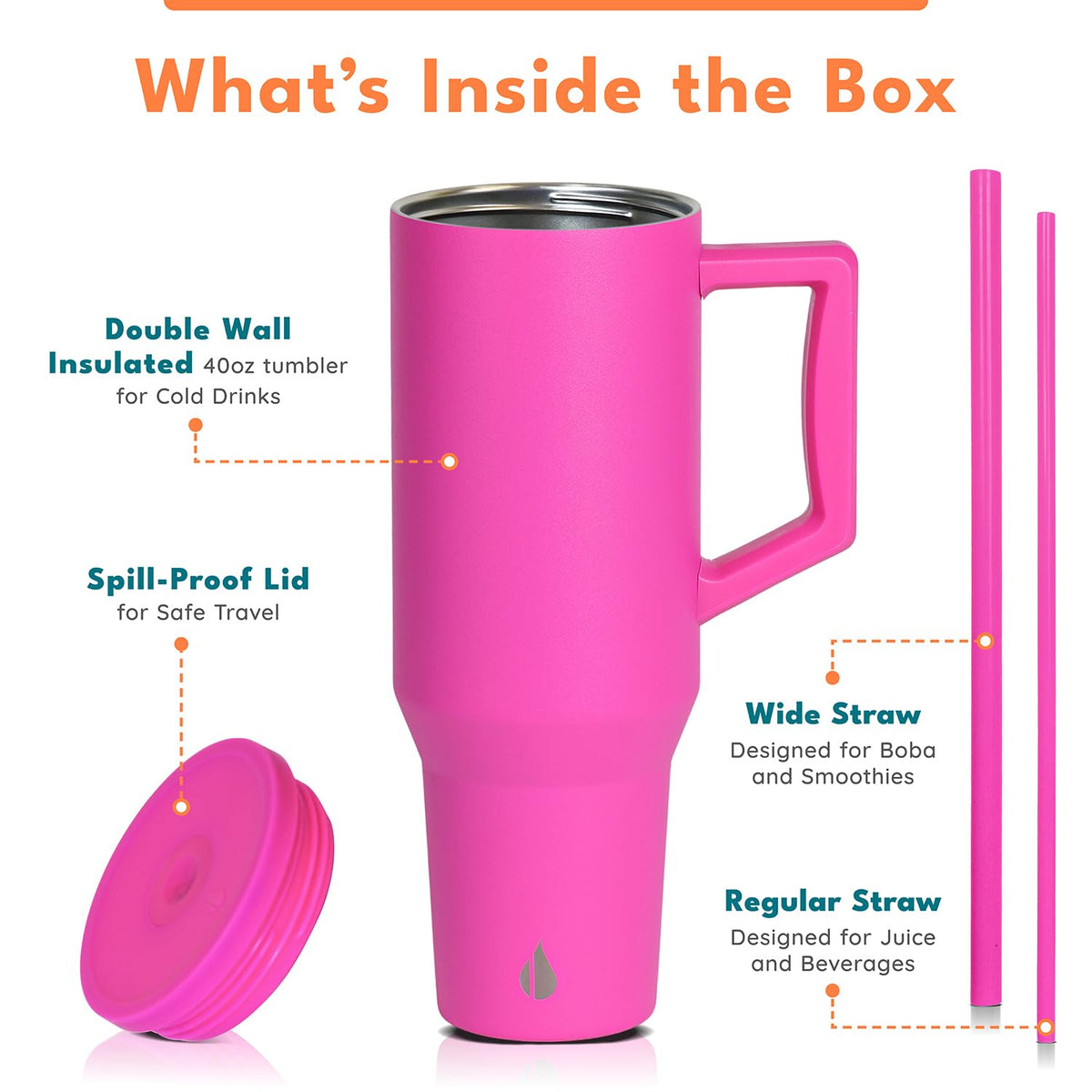 Spill Proof 40oz Insulated Tumbler with Handle & Straw Travel Mug
