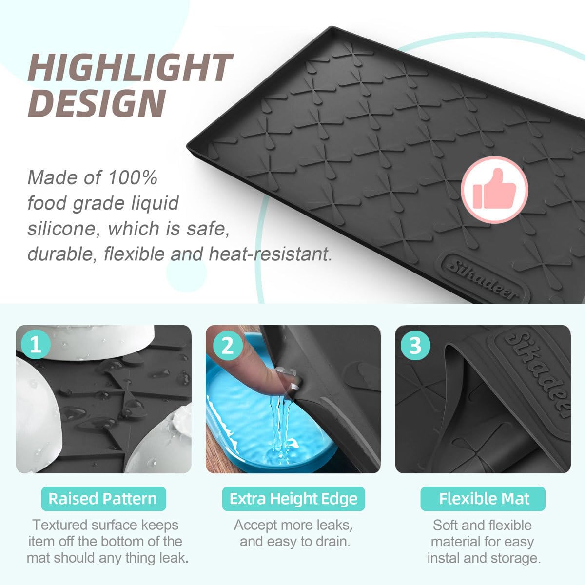 Waterproof Under Sink Mat Silicone 28" x 22" Kitchen Cabinet liner