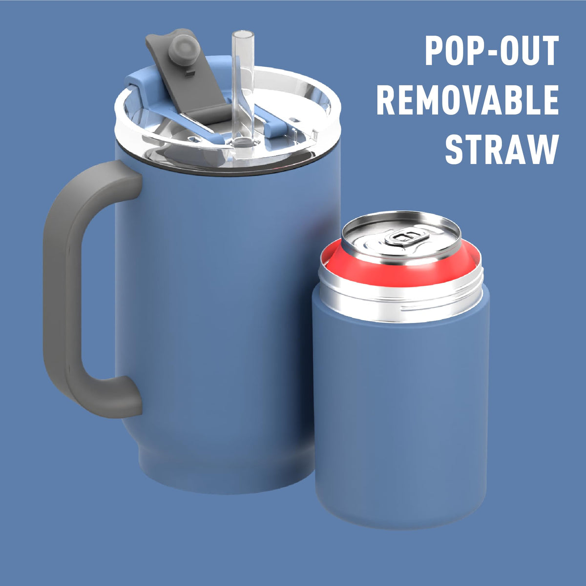 DUPLEX 2-in-1 Travel Mug and Beer Can Holder Enjoy hot and cold drinks simultaneously -22 oz Hot Coffee or Tea Tumbler with Attached 12 oz Cold Can Holder for Beer or Soda, Slate Gray