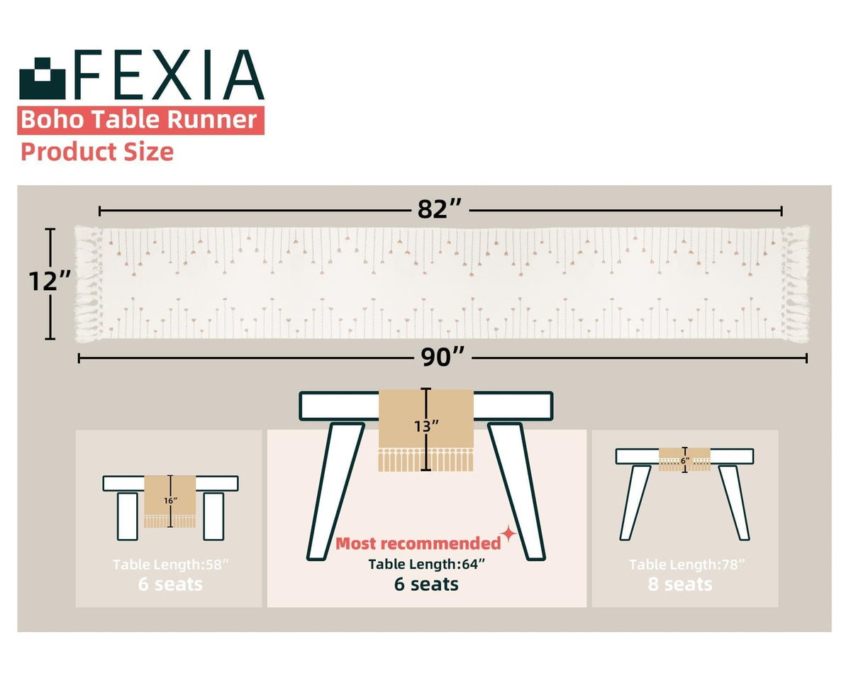 Boho Table Runner for Home Decor 12x90 Rustic Macrame Decoration (7.5 Foot)