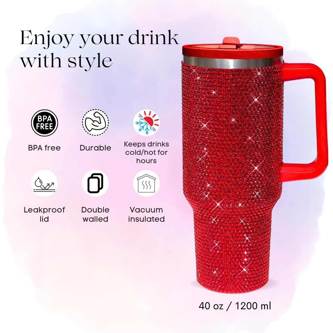 40 Oz Rhinestone Tumbler with Handle and Flip Straw