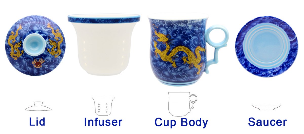 Porcelain Tea Cup with Infuser Lid and Saucer Sets