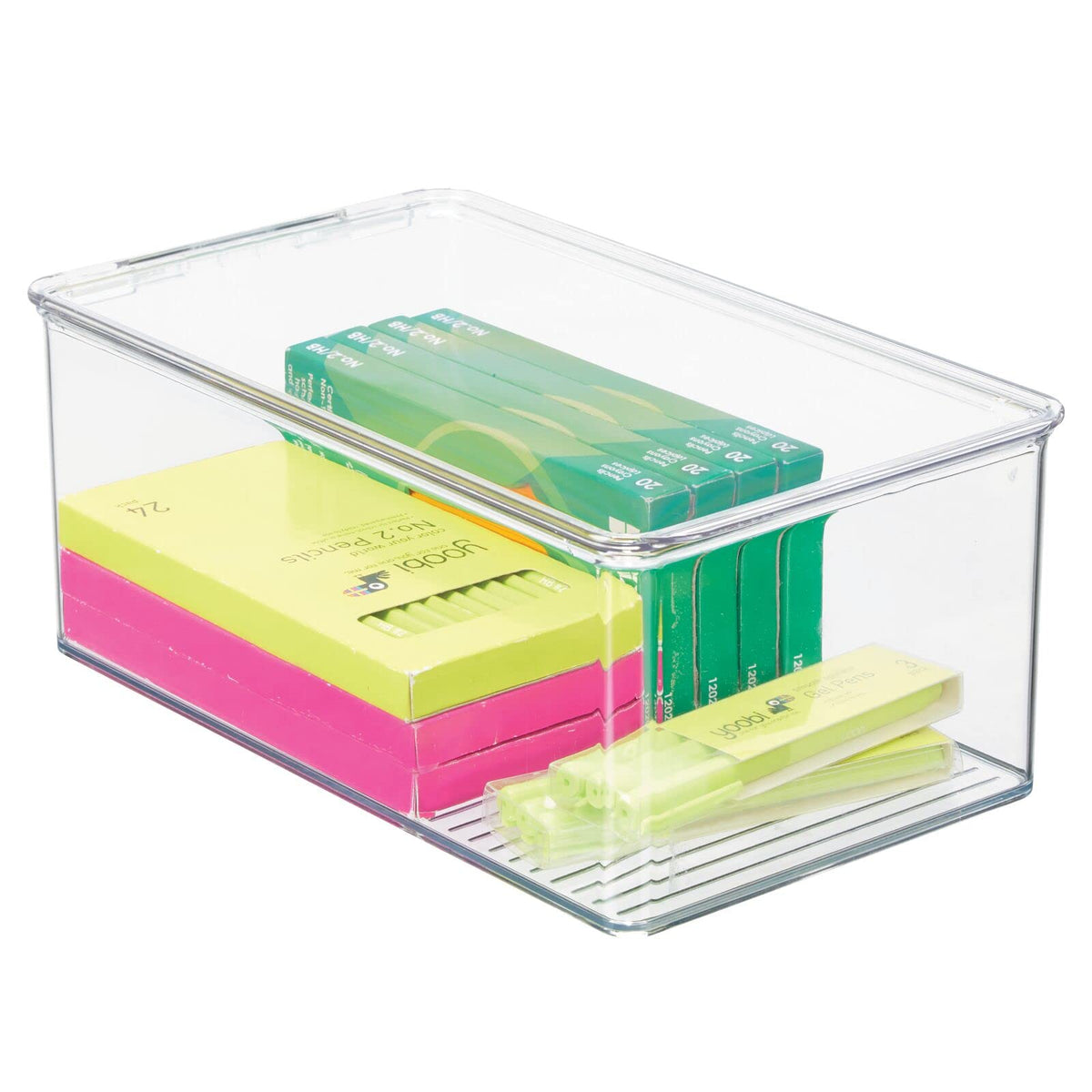 Plastic Stackable Home Office Storage Organizer Box with Hinge Lid