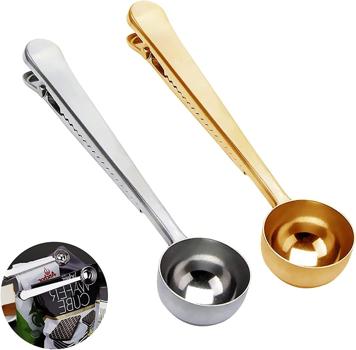 Coffee Scoop Clip Stainless Steel Tablespoon Coffee Spoon With long handle Multifunction Sealing Bag Clip For Tea