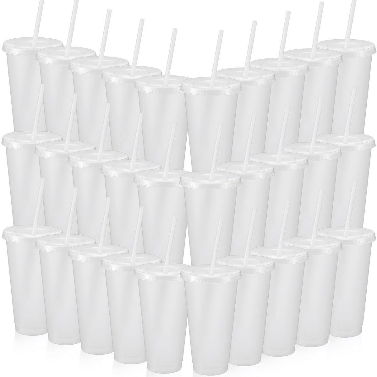 60 Pack Plastic Cups with Lids Straws (60 Count)