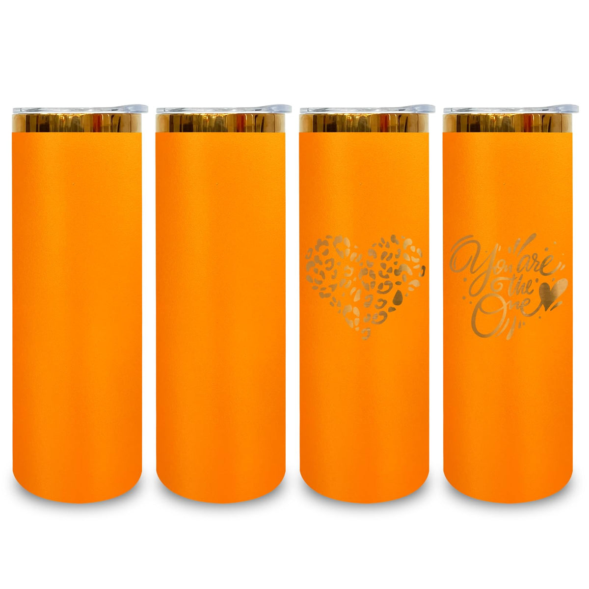 20 oz Skinny Tumblers Bulk With Lid and Straw Orange (4 Count)