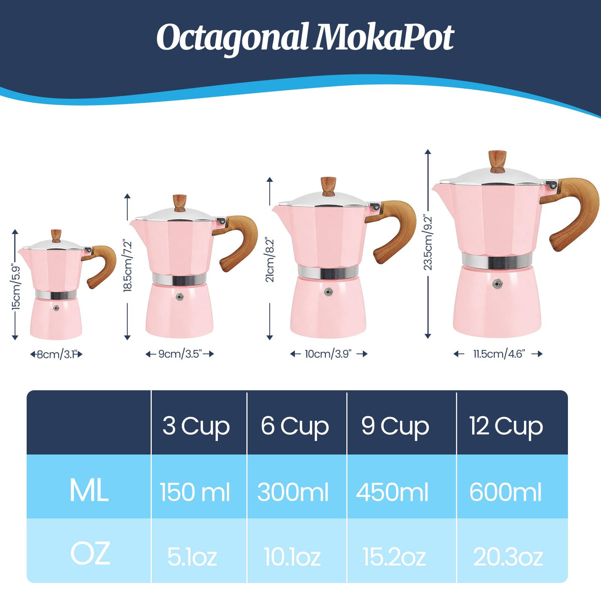 3 Cup Moka Pot Aluminum 150ml Italian Coffee Maker