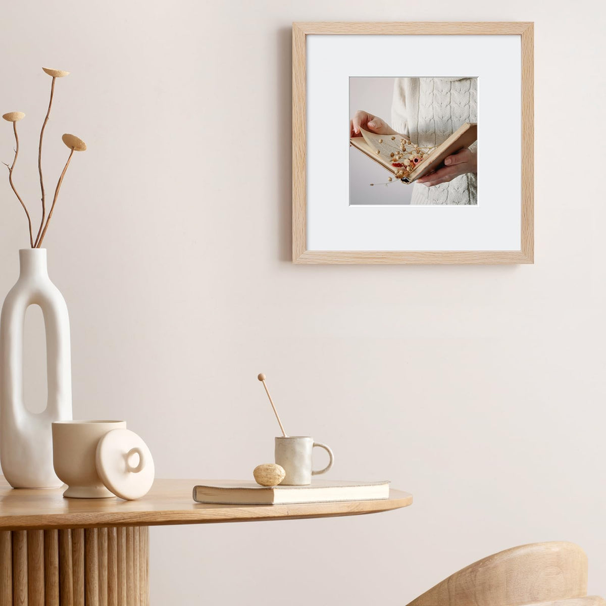 8x8 Solid Oak Wood Picture Frame with 4x4 Mat