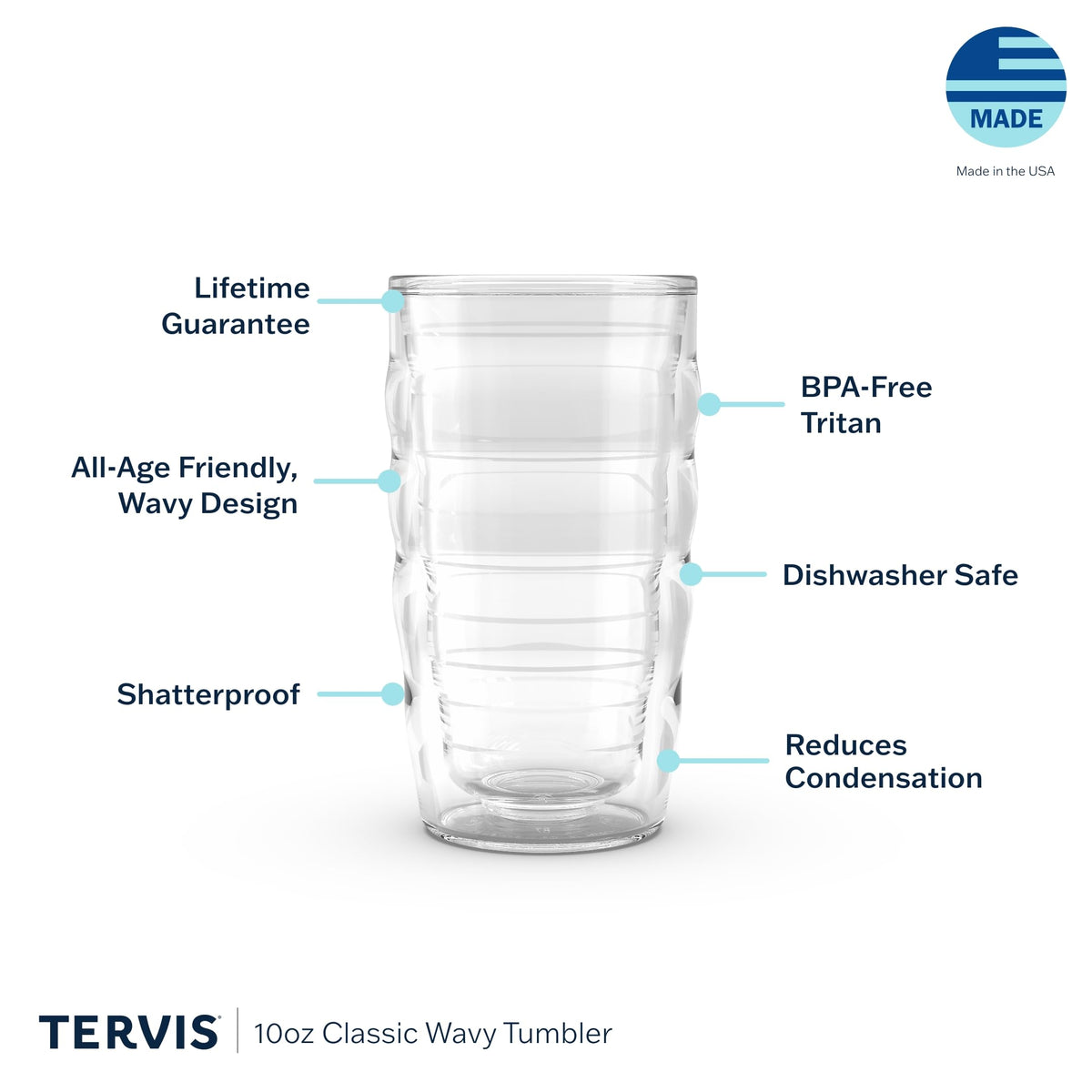 Clear & Colorful Tabletop Made in USA Double Walled Insulated Tumbler Travel Cup Keeps Drinks Cold & Hot