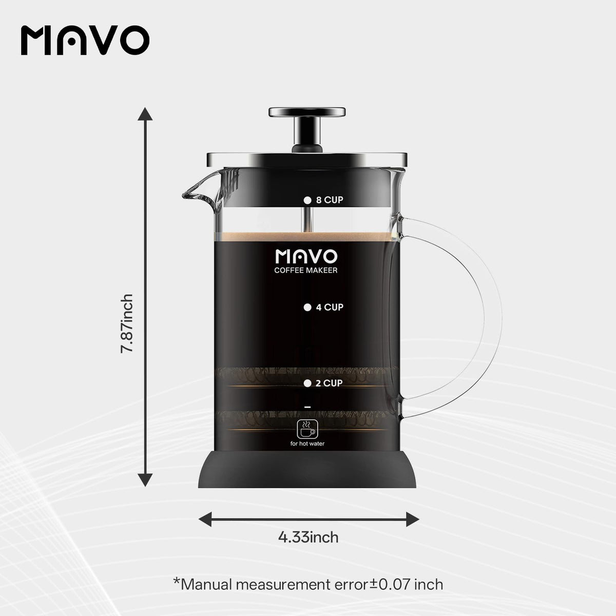 French Press Coffee Maker Stainless Steel Cold Brew Heat Resistant Glass Coffee & Tea Maker with 2 Filter