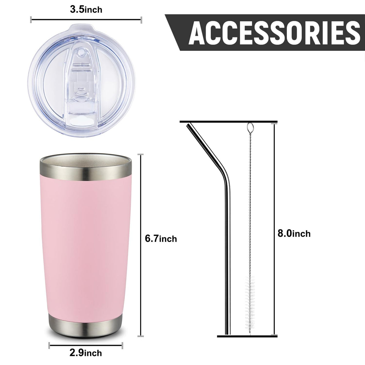 20oz 8 Pack Tumbler Double Wall Vacuum Insulated Coffee Travel Mug Stainless Steel Tumbler Bulk with Lid and Straw Insulated Coffee Cup for Cold & Hot Drinks (8 Count)