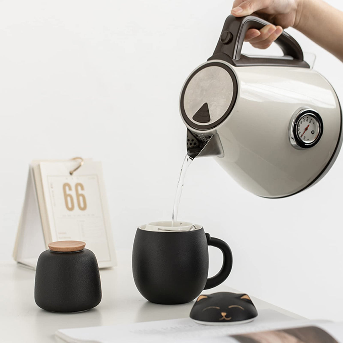 Cat Ceramic Tea Mug with Infuser & Lid Leaf Tea Cup for Home Office