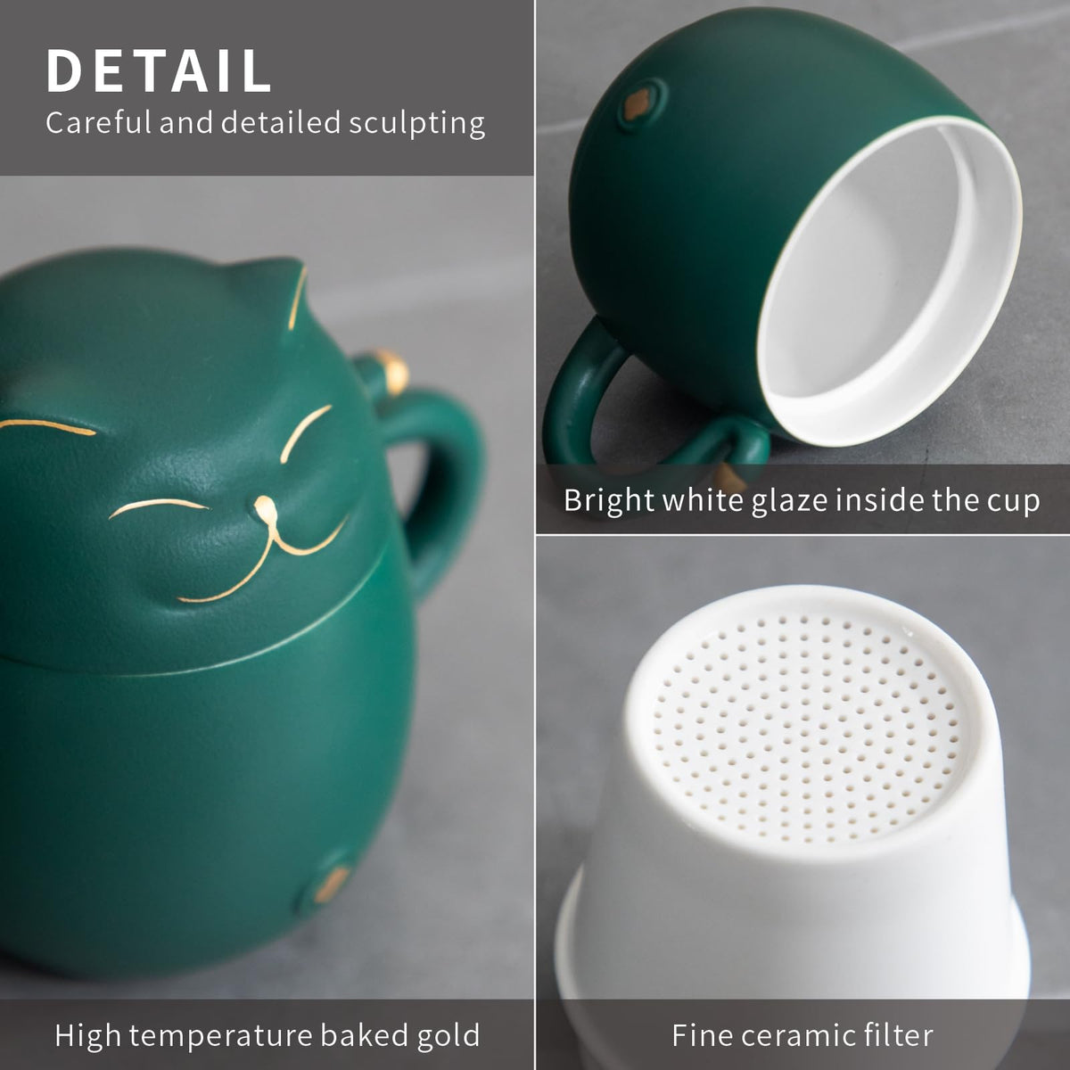 Ceramic Cat Tea Cup 10oz with Infuser and Lid