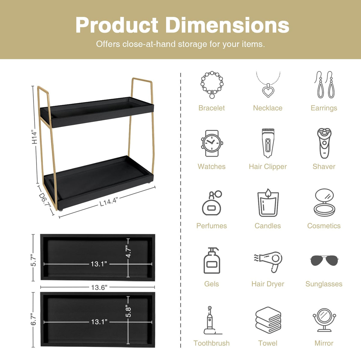 Black and Gold Bathroom Organizer Countertop