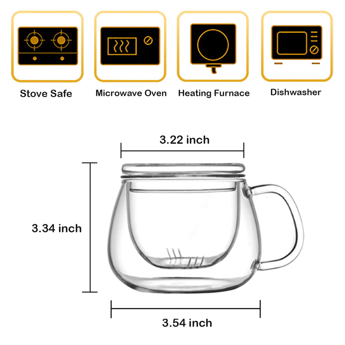13oz Clear Glass Tea Infuser Cups wtih Filter Basket and Lid for Loose Leaf