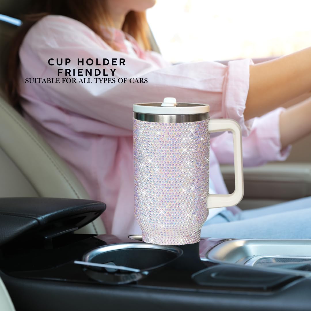 40 Oz Rhinestone Tumbler with Handle and Flip Straw