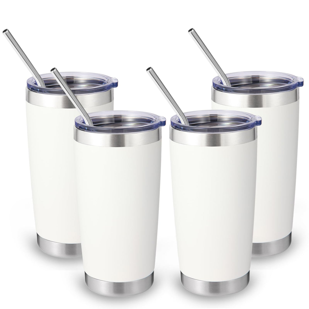 20oz Stainless Steel Tumbler with Lid and Straw Bulk 4 Pack (4 Count)