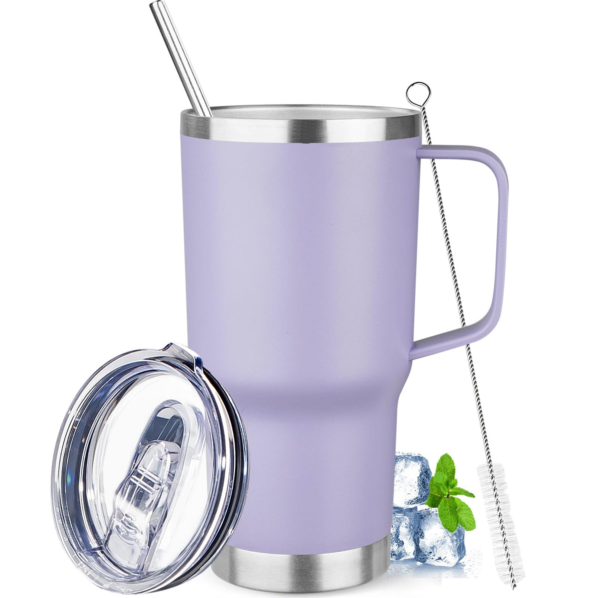 20 oz Tumbler with Handle Stainless Steel Insulated Coffee Mug Tumbler with Lid and Straw Double Wall Vacuum Insulated Coffee Mug Leak Proof Travel Tumbler for Hot and Cold Drink
