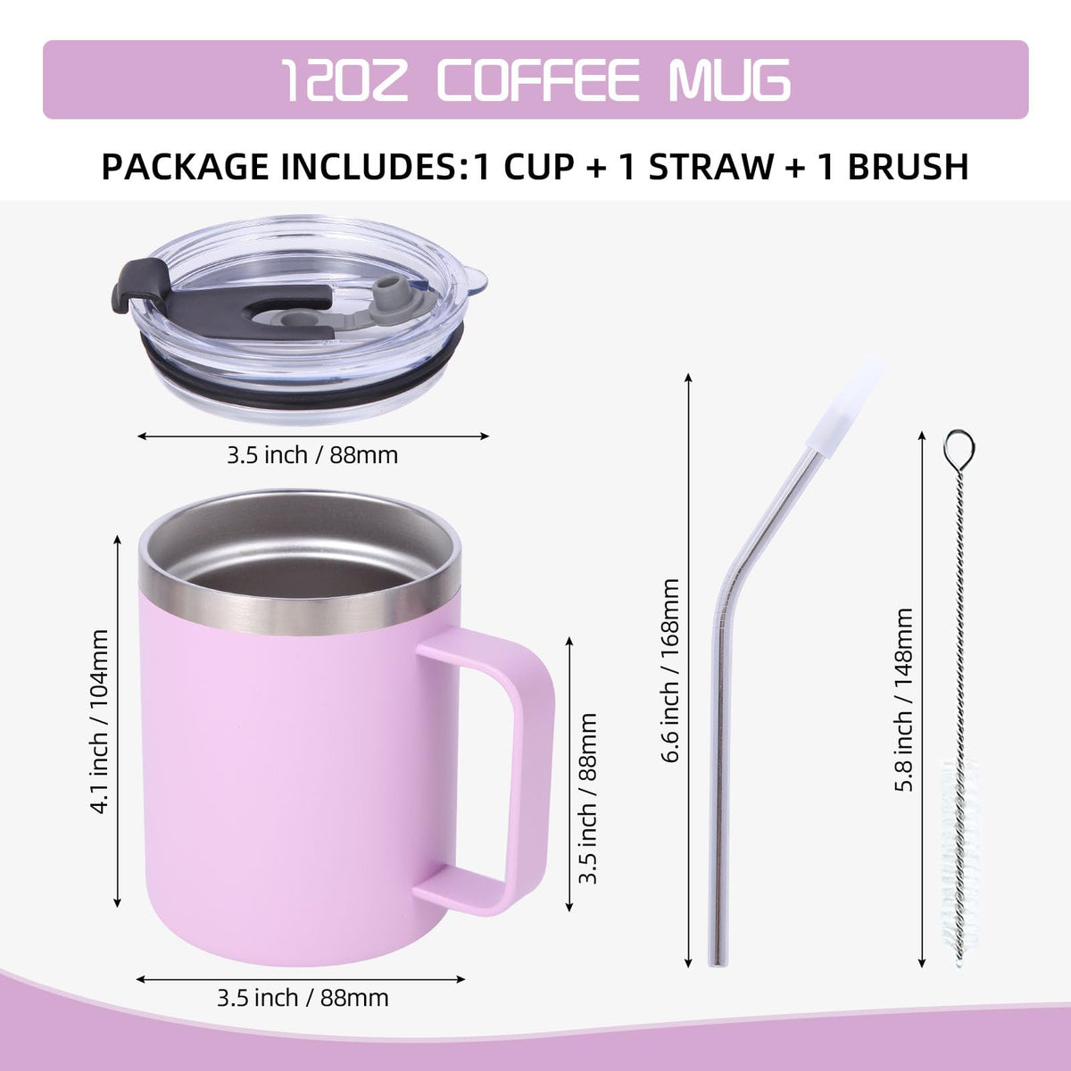 12oz Insulated Leakproof Coffee Mug with Flip & Straw Lid