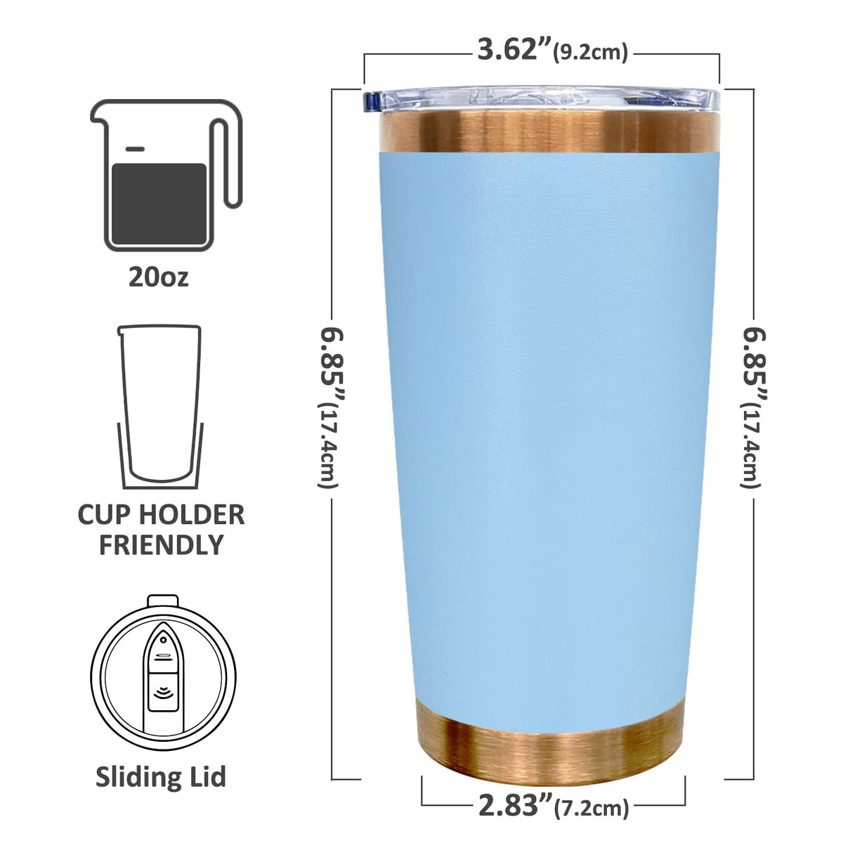 20 oz Tumbler Bulk Stainless Steel Tumblers with Lids and Straws Sky Blue