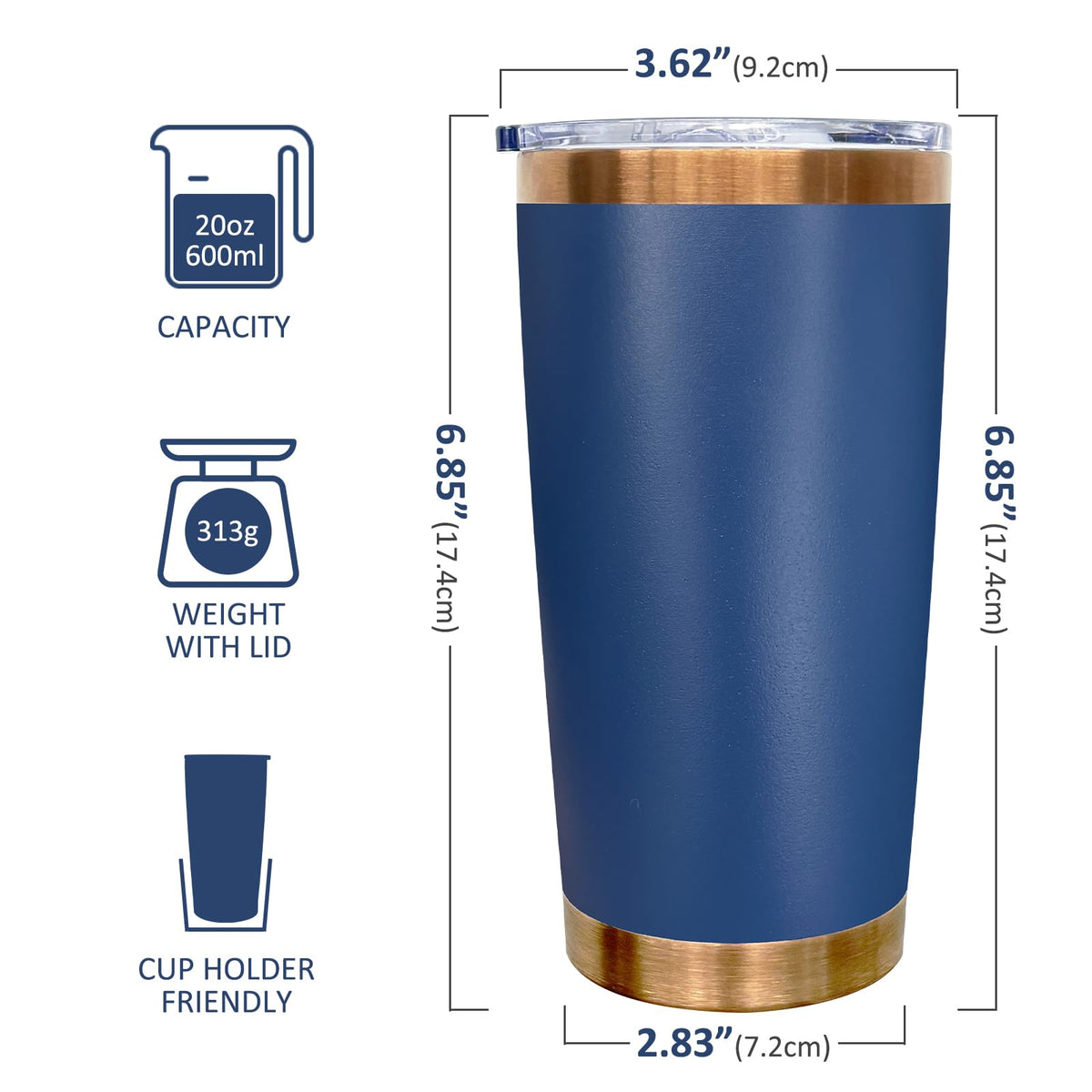20 oz Insulated Tumblers Bulk With Lid and Straw Navy (12 Count)