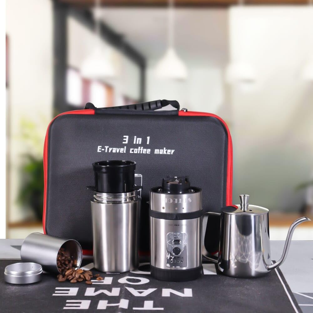 Coffee Maker Set Outdoor Camping Coffee Maker Set 3 in 1 Grinder Kit with Stainless Steel Electric Bean Grinder 350ml kettle Travel Coffee Kit Coffee Dripper Set