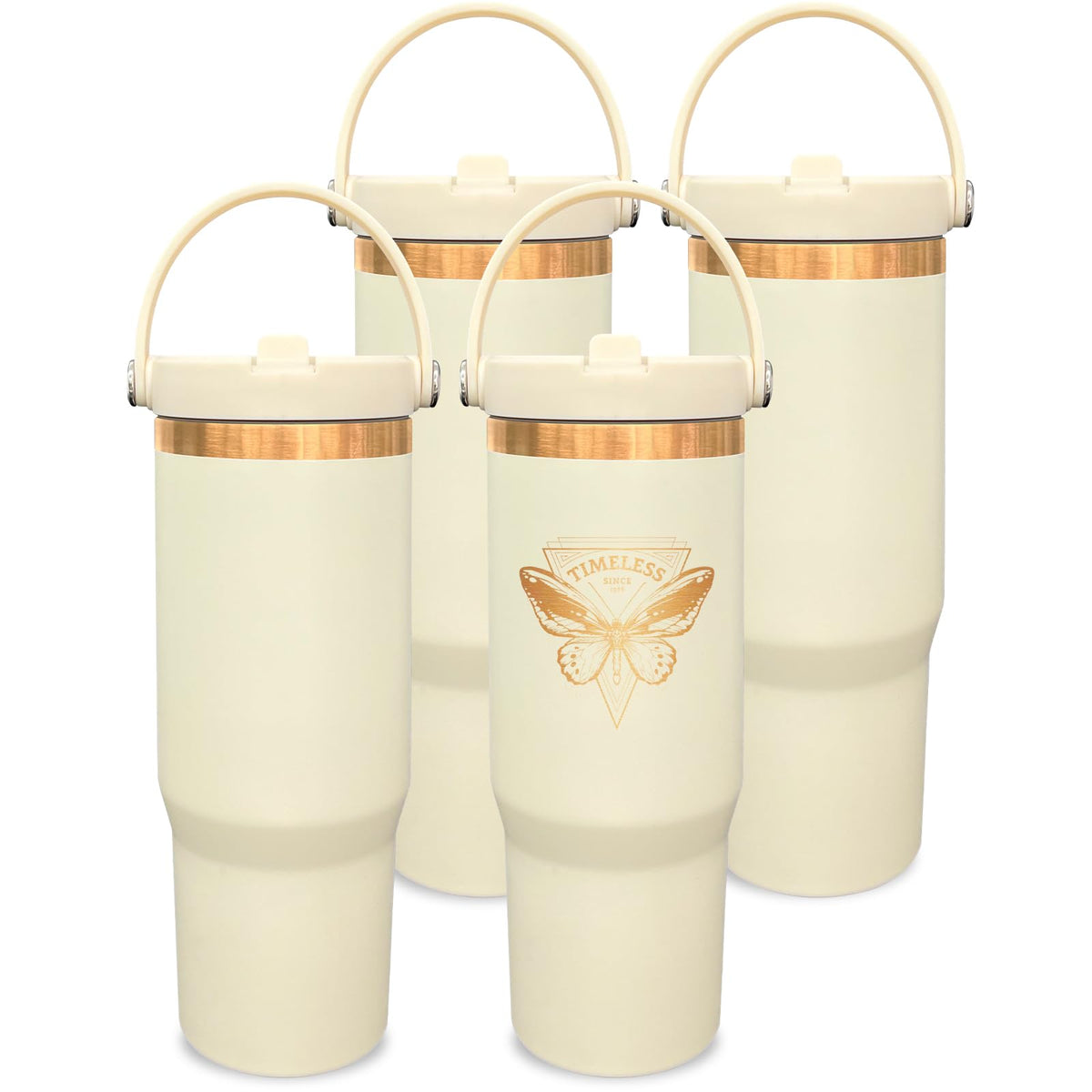 30 oz Tumbler Bulk with Top Handle and Flip Straw Cream (4 Count)