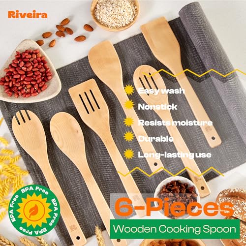 Maple Wooden Spoons for Cooking Set of 6 (6 Count)