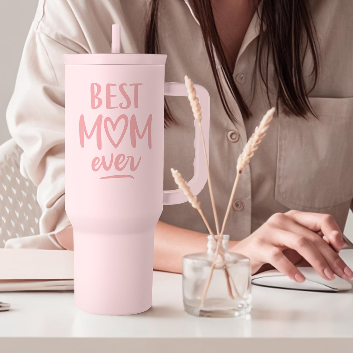 Gift for Mom Best Mom Stainless Steel Tumbler with Handle