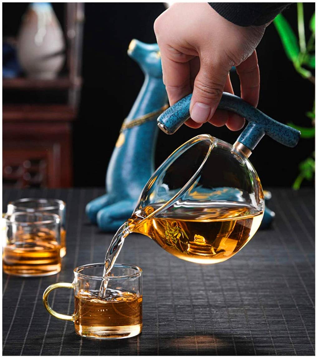 Heat resistant Kungfu Glass Tea Set with Heater Attract Water Diversion Rotating Cover Bowl Lazy Semi
