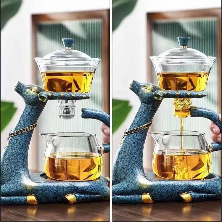 Heat resistant Kungfu Glass Tea Set with Heater Attract Water Diversion Rotating Cover Bowl Lazy Semi