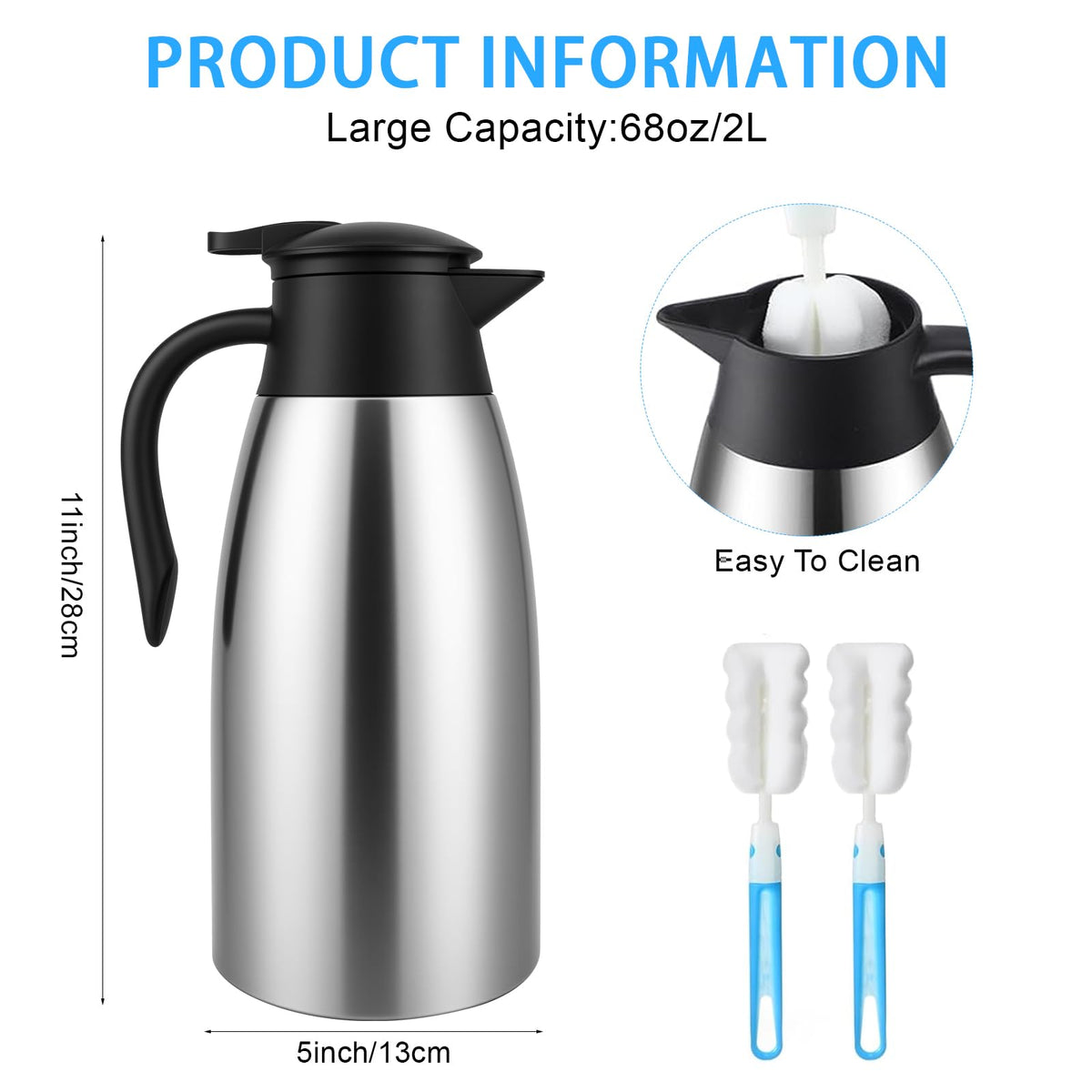 4 PCS 68 Oz Thermal Coffee Carafe with 4 PCS Brushes (4 Count)