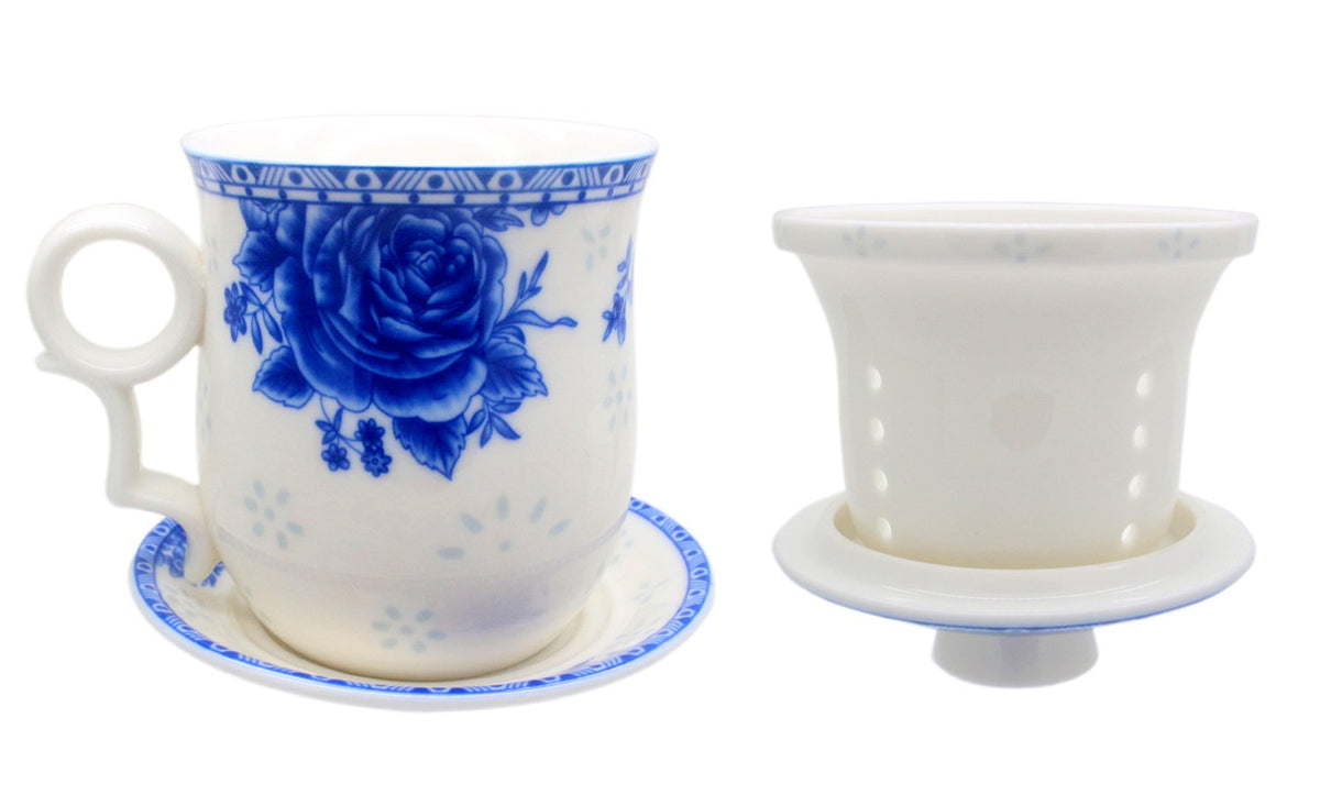 Porcelain Tea Cup with Infuser Lid and Saucer Sets