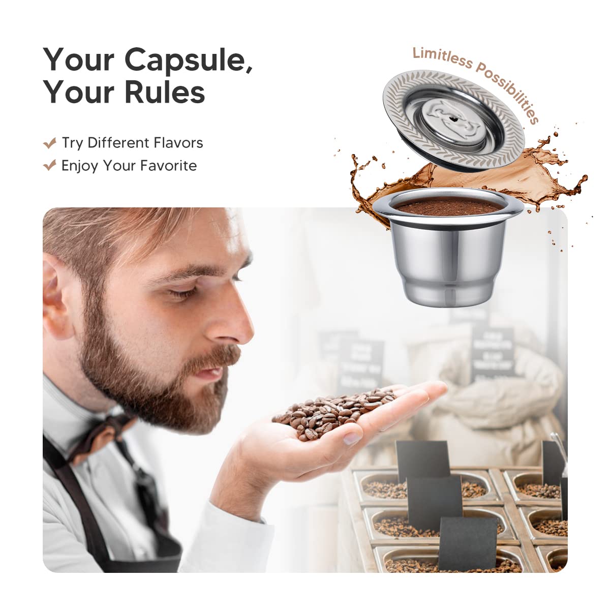 Stainless Steel Reusable Coffee Capsules Fit For N espresso Capsules OriginalLine