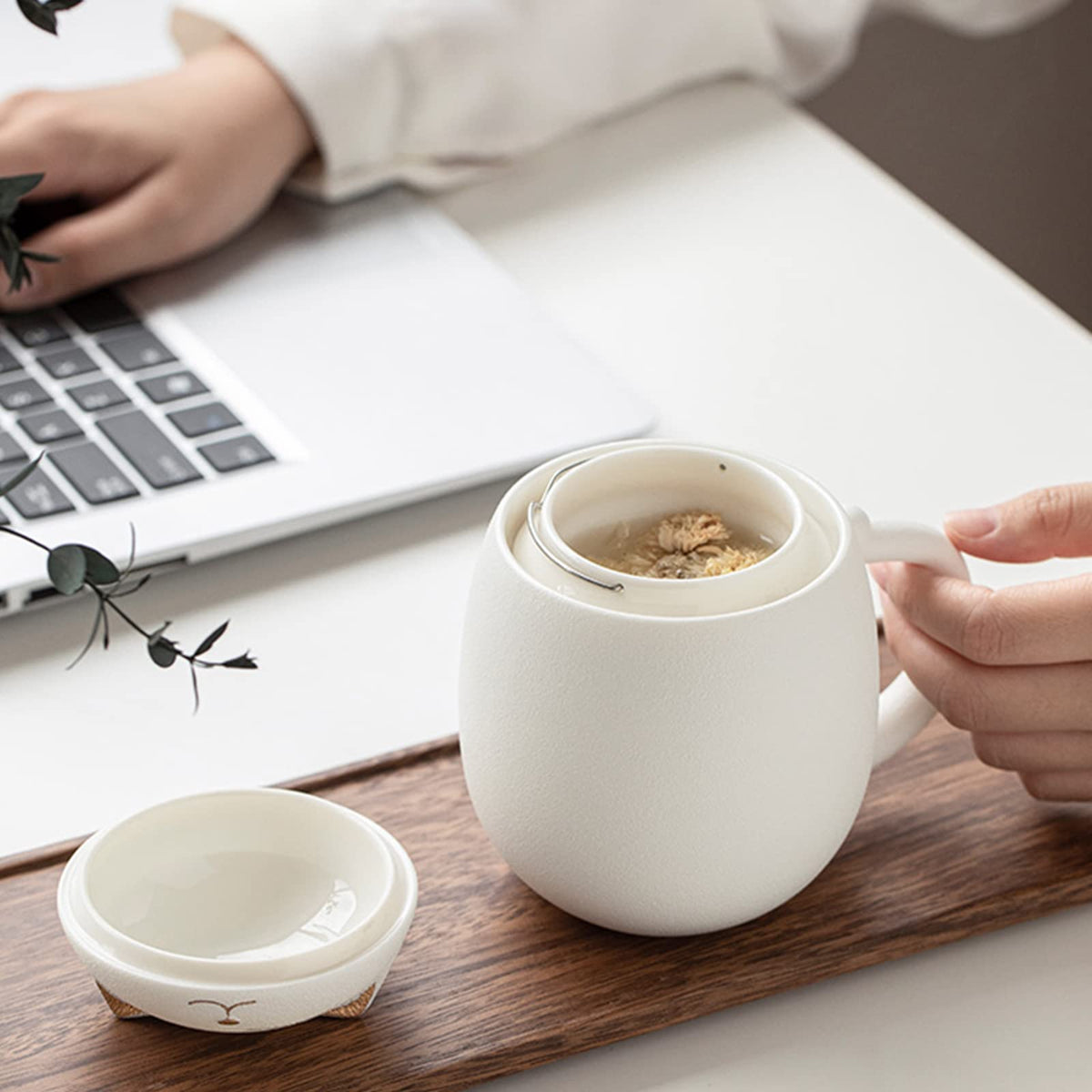 Cat Ceramic Tea Mug with Infuser & Lid Leaf Tea Cup for Home Office