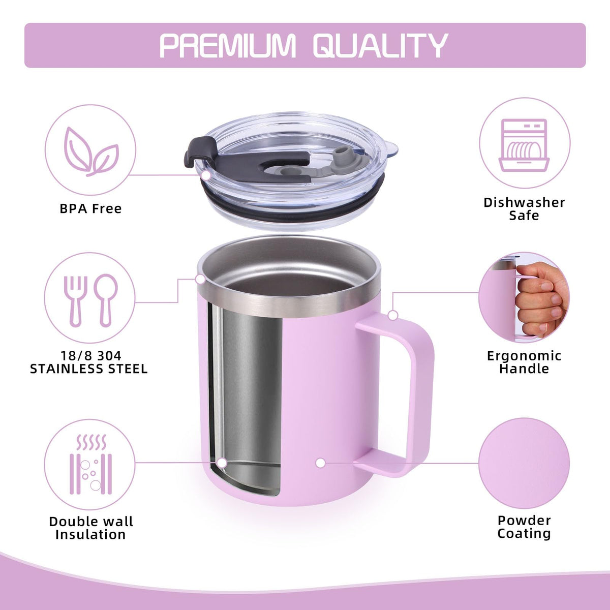 12oz Insulated Leakproof Coffee Mug with Flip & Straw Lid