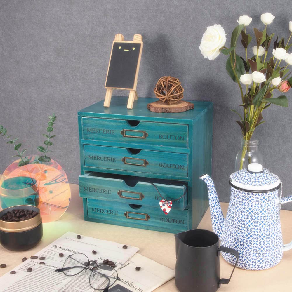 Small Wooden Drawers Wooden Box with Drawer Blue
