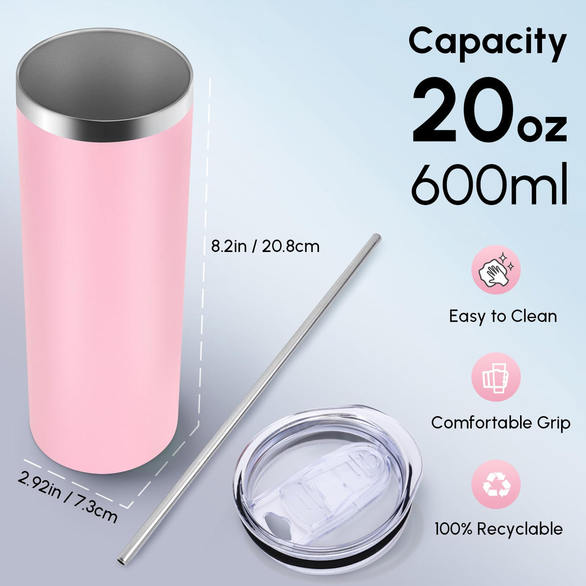 8 Pack Skinny Tumblers with Lid and Straw