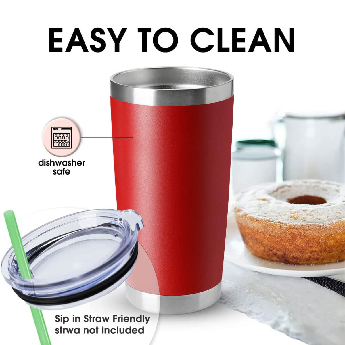 20oz Tumblers Stainless Steel Mugs with Lid Double Wall Vacuum Insulated Coffee Cups for Cold & Hot Drinks (12 Count)